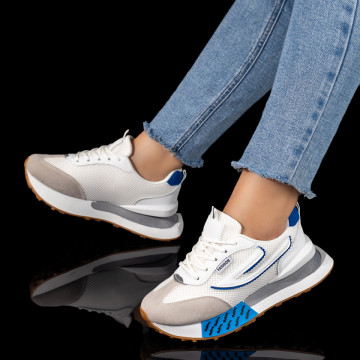 Pantofi sport dama cu siret albi cu gri si albastru MOD09899, 1, modlet.ro