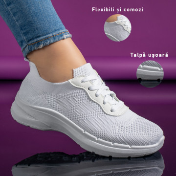 Pantofi sport dama cu siret albi MOD11169, 3, modlet.ro