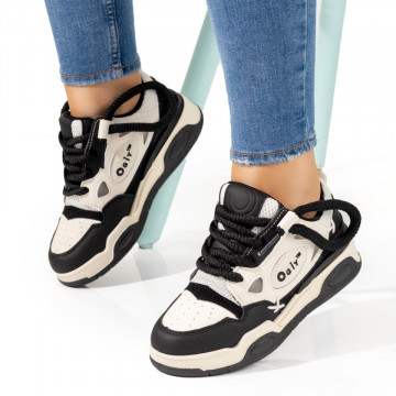 Pantofi sport dama cu siret bej cu gri MOD10360, 3, modlet.ro