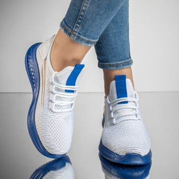 Pantofi sport dama cu siret din material textil alb cu albastru ZEF13183, 2, zeforia.ro