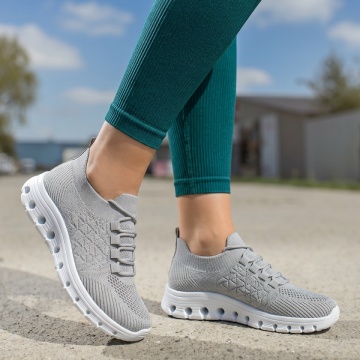 CUPON, Pantofi sport dama cu siret din material textil gri EMA11, modlet.ro