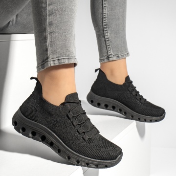 Pantofi sport dama cu siret din material textil negri EMA11, 3, modlet.ro