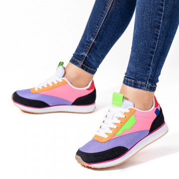 Pantofi sport dama cu siret mov cu roz MOD03420, 3, modlet.ro
