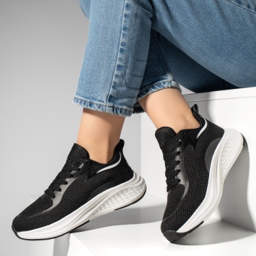 Pantofi sport dama cu siret negru cu alb MOD13045, 2, modlet.ro