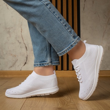 Pantofi sport dama cu siret si perforatii albi MOD13054, 2, modlet.ro