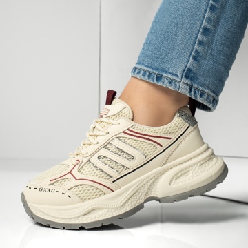Pantofi sport dama cu siret si talpa groasa bej MOD13021, 2, modlet.ro