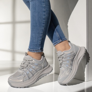 Adidasi dama, Pantofi sport dama cu siret si talpa groasa gri MOD14264, modlet.ro