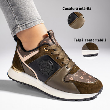 Pantofi sport dama cu siret verde inchis MOD11115, 3, modlet.ro