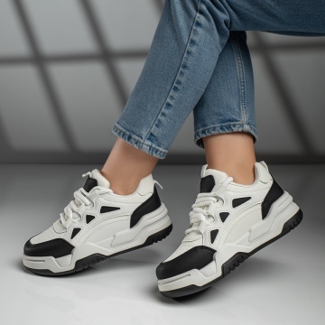 Pantofi sport dama cu talpa groasa alb cu negru MOD11741, 3, modlet.ro