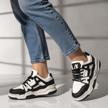 Pantofi sport dama cu talpa groasa albi cu negru MOD11747, 1, modlet.ro