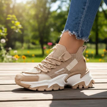 Pantofi sport dama cu talpa groasa khaki MOD09199, 3, modlet.ro