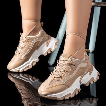 Pantofi sport dama cu talpa groasa khaki MOD09493, 3, modlet.ro