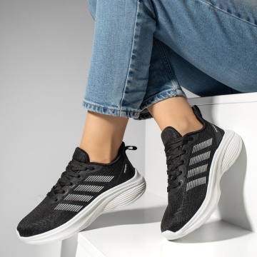 Pantofi sport dama cu talpa groasa negru cu alb MOD13046, 2, modlet.ro
