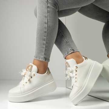 Pantofi sport dama cu talpa groasa si accesoriu detasabil albi MOD13953, 3, modlet.ro