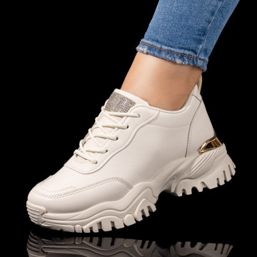 Pantofi sport dama cu talpa groasa si strasuri bej MOD09794, 1, modlet.ro