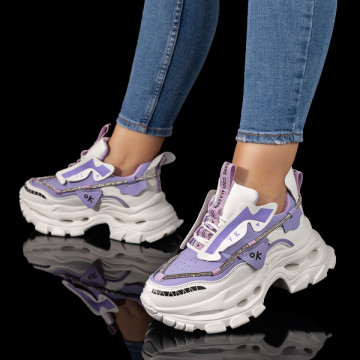Pantofi sport dama cu talpa groasa si strasuri mov MOD10074, 3, modlet.ro