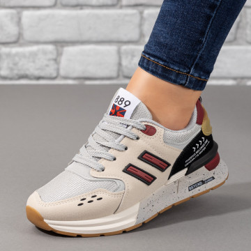 Pantofi sport dama gri cu bej si visiniu MOD09813, 1, modlet.ro