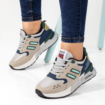 Pantofi sport dama gri cu verde MOD09813, 3, modlet.ro