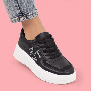 Pantofi sport dama negri cu alb si talpa groasa MOD05703, 3, modlet.ro