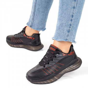 Pantofi sport negru cu rosu unisex cu siret MOD06743, 3, modlet.ro