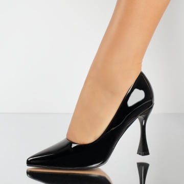 Pantofi Stiletto dama cu aspect lucios negri MOD13838, 2, modlet.ro