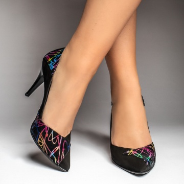 Pantofi Stiletto dama cu print negru suede MOD12925, 2, modlet.ro