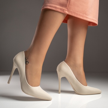 Pantofi Stiletto dama cu toc subtire bej MOD12121, 3, modlet.ro
