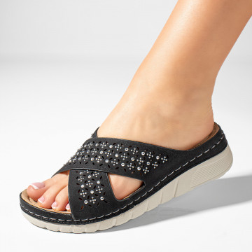 Papuci casual cu platforma dama negri DORA2