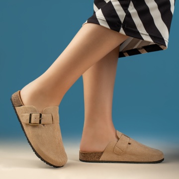 Papuci casual dama cu catarama khaki suede MOD13445, 2, modlet.ro