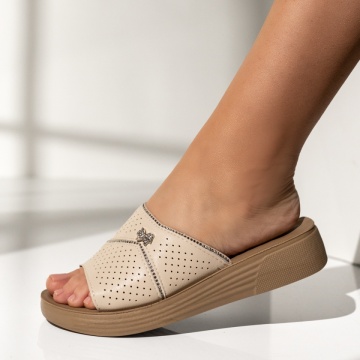 Papuci casual dama, Papuci casual dama cu talpa groasa bej MOD14342, modlet.ro