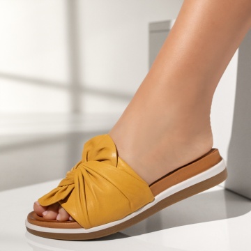 Papuci casual dama cu talpa groasa galbeni din Piele naturala MOD13659, 1, modlet.ro