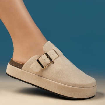 Papuci casual dama cu talpa groasa si imprimeu bej suede MOD13446, 4, modlet.ro