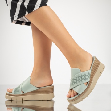 Papuci dama cu platforma verzi din Piele naturala MOD13618, 3, modlet.ro