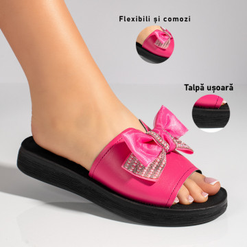 Papuci dama cu talpa joasa si fundita roz MOD11442, 3, modlet.ro