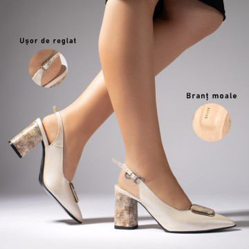 Sandale bej dama cu toc gros si accesoriu MOD11258, 3, modlet.ro