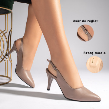 Sandale cu toc subtire nude dama din Piele naturala MOD11259, 3, modlet.ro