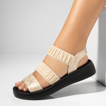 Sandale dama cu barete elastice si imprimeu bej MOD13908, 1, modlet.ro