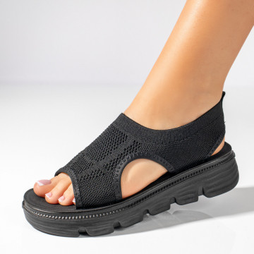Sandale dama cu perforatii si bareta elastica negre LIA77, 1, modlet.ro