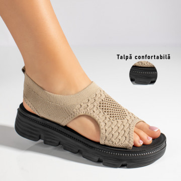 Sandale dama cu perforatii si talpa groasa bej inchis MOD11370, 3, modlet.ro