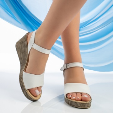 Sandale dama cu platforma albe din Piele naturala MOD08903, 2, modlet.ro