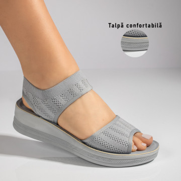 Sandale dama cu platforma din material textil gri MOD11521, 4, modlet.ro