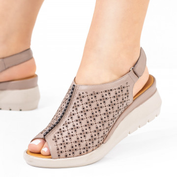 Sandale dama cu platforma din Piele naturala bej MOD08459, 1, modlet.ro