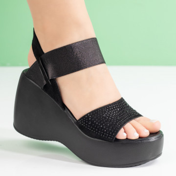 Sandale dama cu platforma negre si bareta elastica MOD08655, 3, modlet.ro