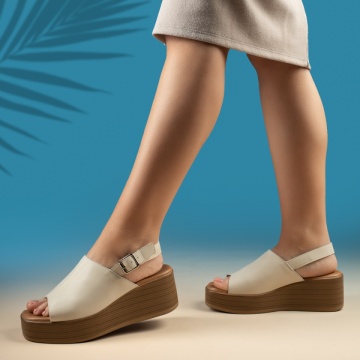 Sandale cu platforma, Sandale dama cu platforma si bareta bej din Piele naturala MOD14313, modlet.ro