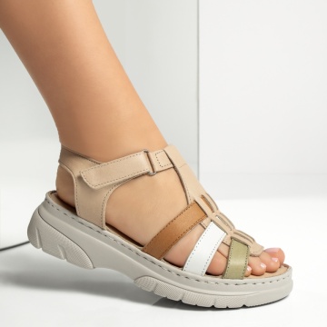 Sandale dama cu platforma si bareta bej din Piele naturala ZEF13628, 3, zeforia.ro