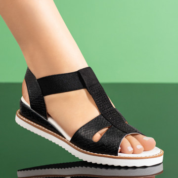 Sandale dama cu platforma si bareta elastica negre MOD04792, 3, modlet.ro
