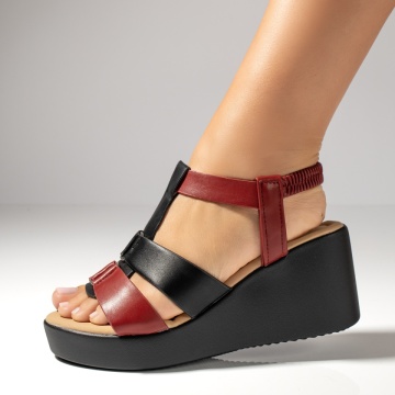 Sandale dama cu platforma si bareta elastica negru cu rosu MOD13885, 2, modlet.ro