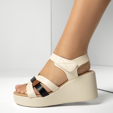 Sandale dama cu platforma si inchidere cu scai bej MOD13881, 2, modlet.ro