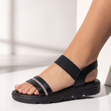 Sandale dama cu talpa groasa si bareta elastica negre EVA67