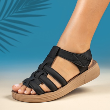 Sandale dama cu talpa groasa si inchidere cu scai negre MOD13814, 4, modlet.ro